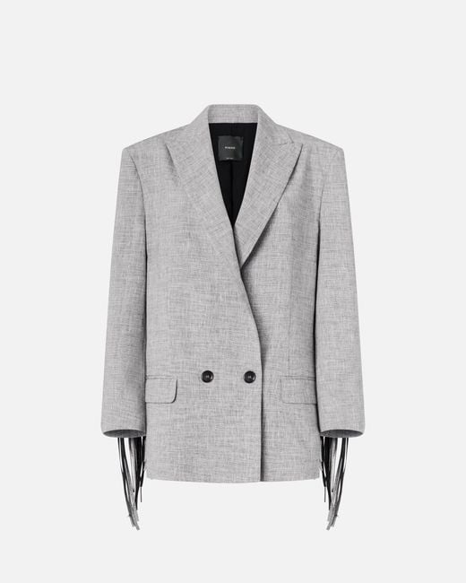 Pinko Gray Double-Breasted Jacket With Fringing