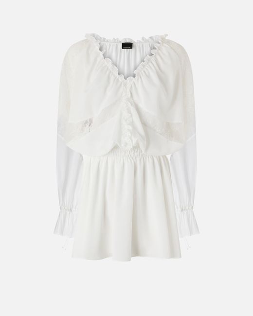 Pinko White Mini Dress With Long Sleeves And Lace Details