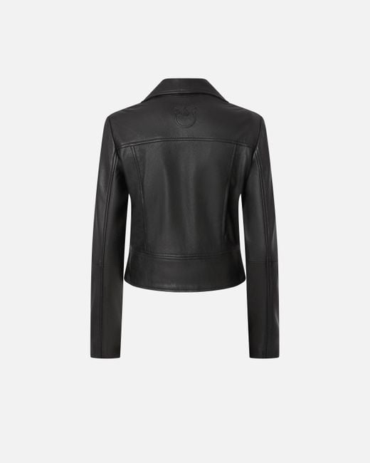Pinko Black Nappa Leather Biker Jacket