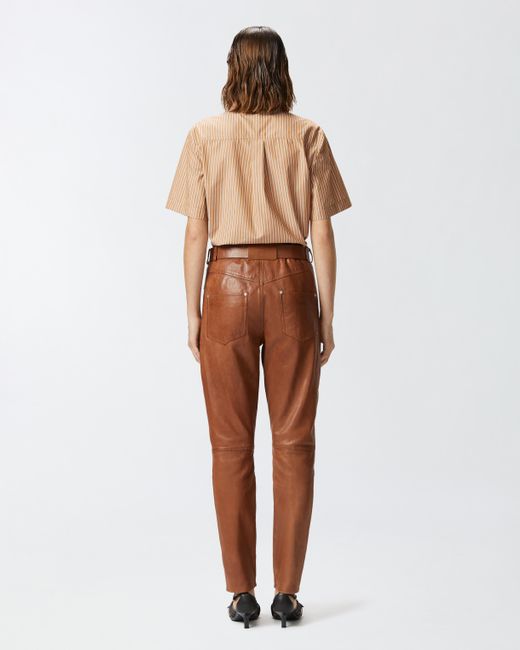 Pinko Brown Leather Trousers With Belt