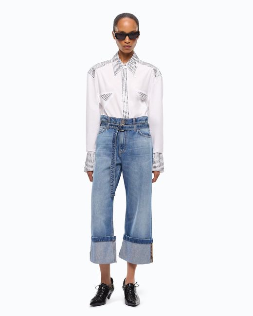 Pinko Blue Cropped Jeans With Cuffs And Belt
