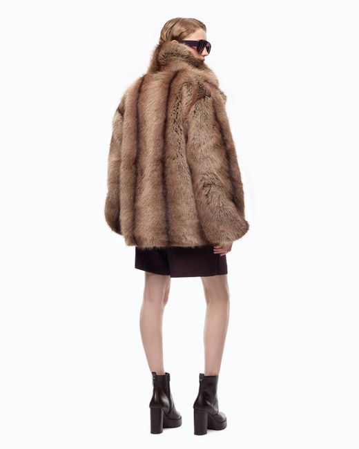 Pinko Brown Fur-Effect Pea Coat