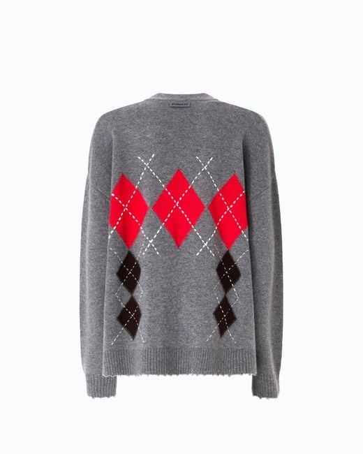 Pinko Gray Wool And Cashmere Cardigan With Diamond Motif