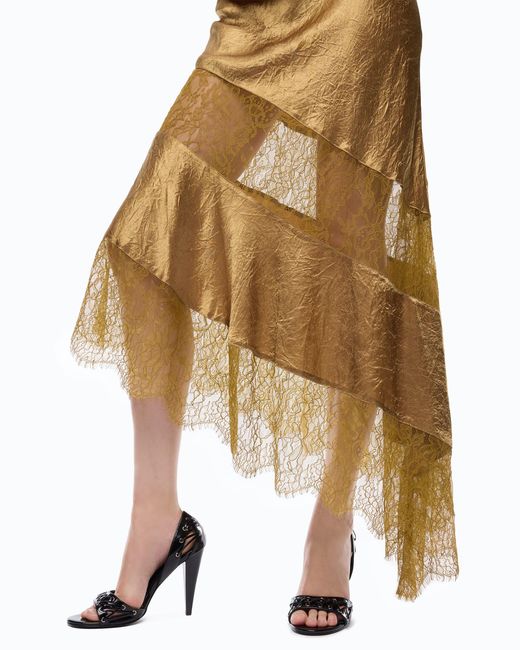 Pinko Metallic Asymmetric Satin Midi Dress With Lace