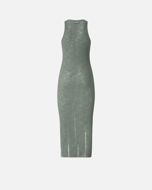 Pinko Green Ribbed Slim-Fit Midi Dress With Rips