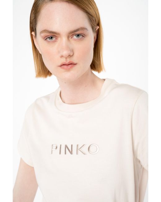 T-shirt ricamo logo di Pinko in Pink
