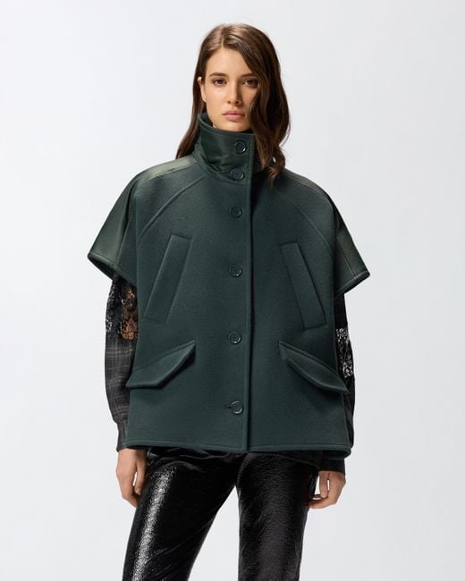 Capa De Paño Con Cuello Alto Pinko de color Green