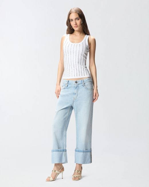 Pinko Blue Cropped Jeans With Leather Belt