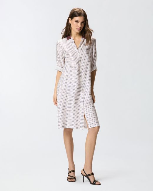 Pinko White Midi Shirt Dress With Tie Print