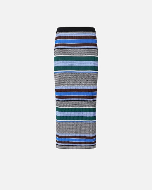 Pinko Blue Calf-Length Striped Knit Slim-Fit Skirt