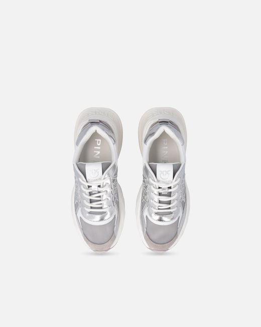 Pinko White Sneakers With Laminated Inserts And Love Birds Logo