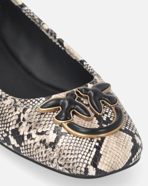 Pinko White Ballerinas With Python Print And Love Birds Logo