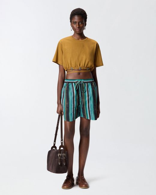 Pinko Natural Cropped T-Shirt With Lace And Texan Details