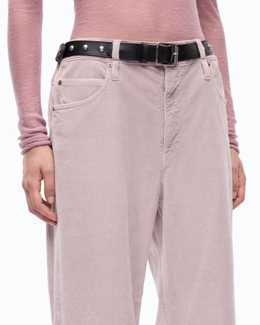 Pinko Pink Cropped Velvet Trousers With Leather Belt