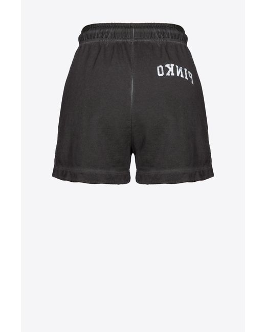 Pinko Black Fleece Shorts With Logo Print