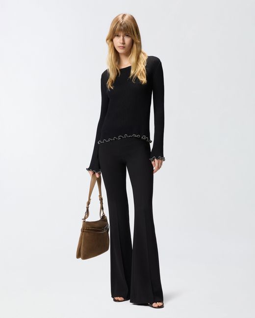 Pinko Black Ribbed Sweater With Jewel Edges