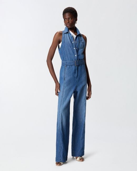 Pinko Blue Denim Jumpsuit With Belt