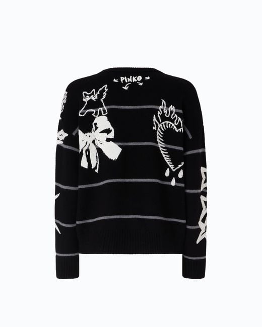 Pinko Black Quiet Is The New Punk Merino Wool Sweater