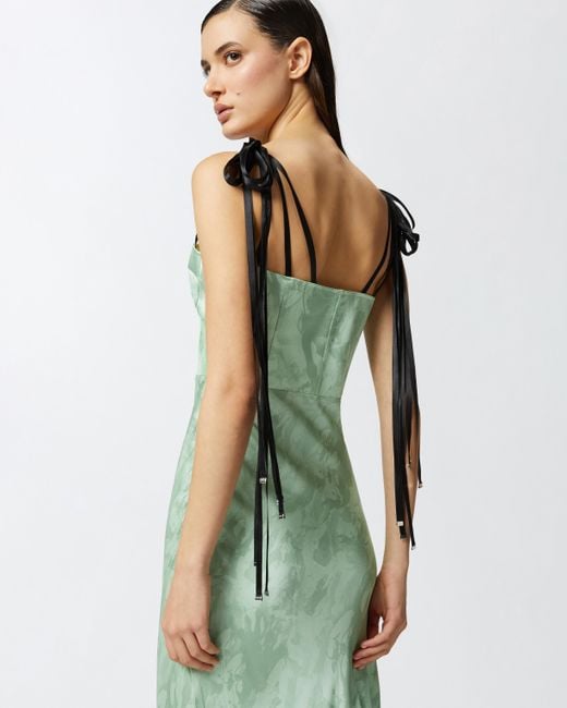 Pinko Green Reimagine By X Patrick Mcdowell Long Satin Dress With Horse Print