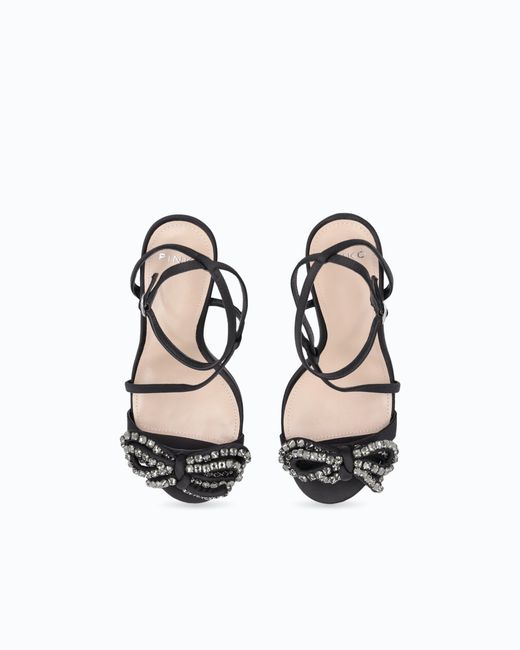 Pinko White Satin Stiletto Sandal With Strass Bow