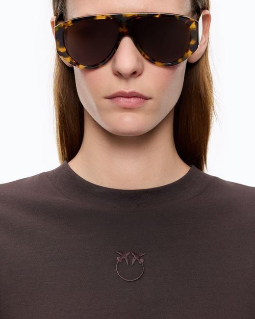 Pinko Gray T-Shirt With Wide Sleeves And Love Birds Logo