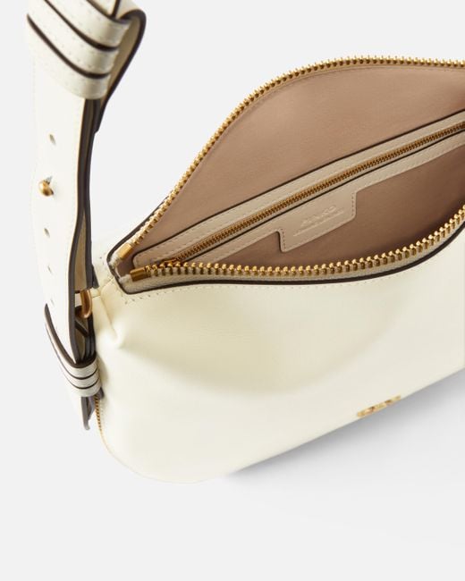 Pinko Natural Small Leather Hobo Shoulder Bag With Zip