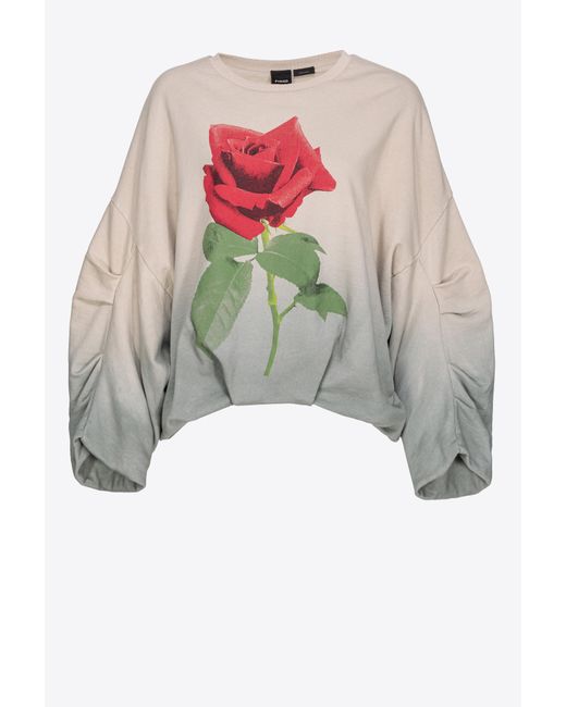 Pinko Gray Faded Sweatshirt With Rose Print