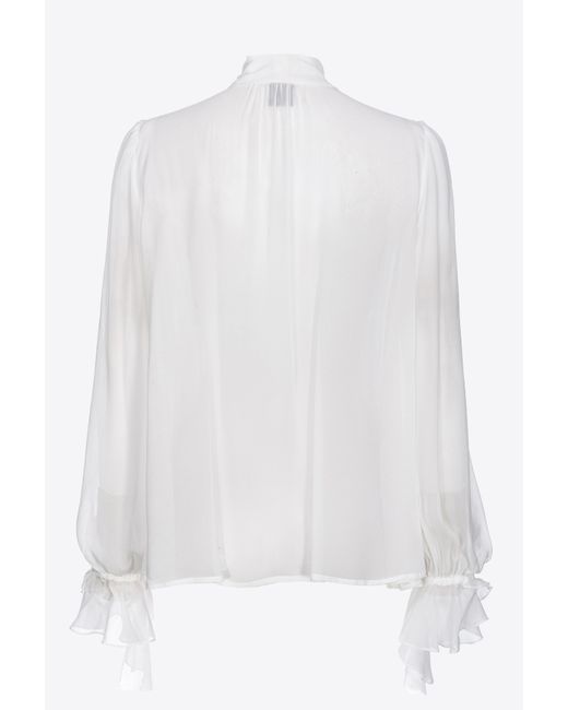 Pinko White Blouse With Bow And Ruching