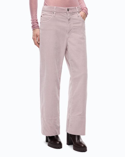 Pinko Pink Cropped Velvet Trousers With Leather Belt