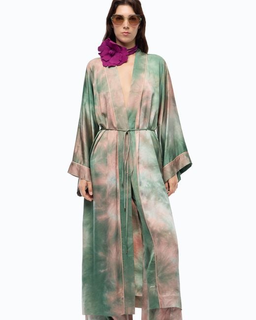 Pinko Green Long Gradient Satin Kimono