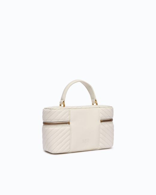 Pinko White Small Beauty Case With Shoulder Strap Chevron Nappa