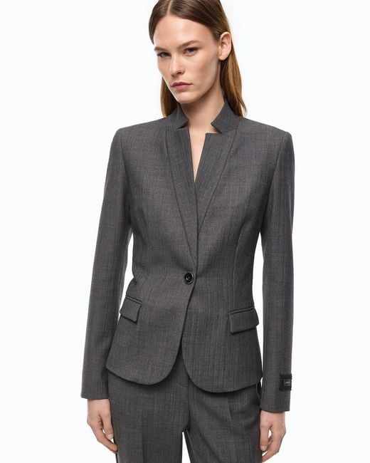 Pinko Gray Tailored Wool-Blend Jacket
