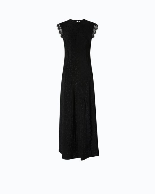 Pinko Black Long Dress With Slit And Lace Inserts