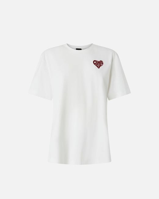 Pinko White T-Shirt With Rhinestoned Amore Lettering