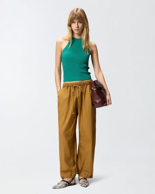 Pinko Green Off-The-Shoulder Top With Neck Fastening