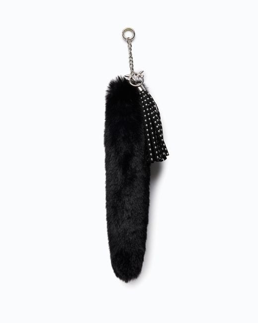 Pinko Black Faux Fur Pendant Charm Keyring With Studs
