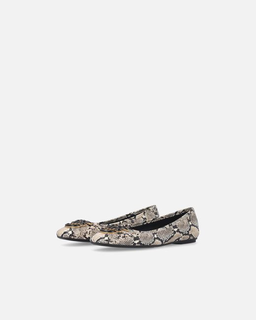 Pinko White Ballerinas With Python Print And Love Birds Logo