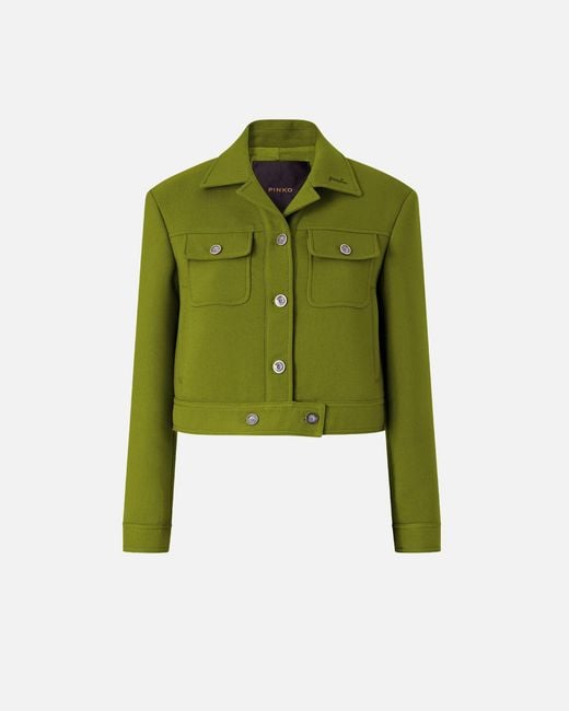 Pinko Green Cropped Jacket With Topstitching