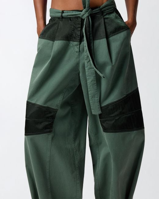 Pinko Green Utility Trousers With Contrasting Inserts