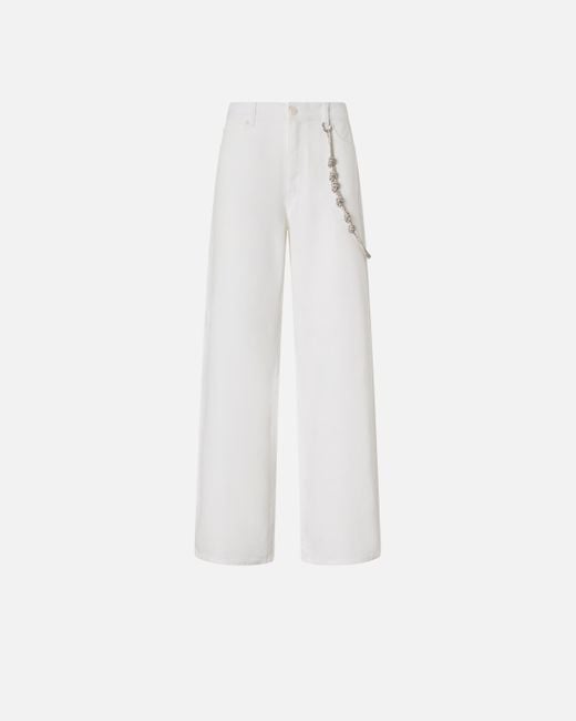 Pantalones Anchos De Corte Holgado Con Cadena Joya, Blanco Brill Pinko de color White