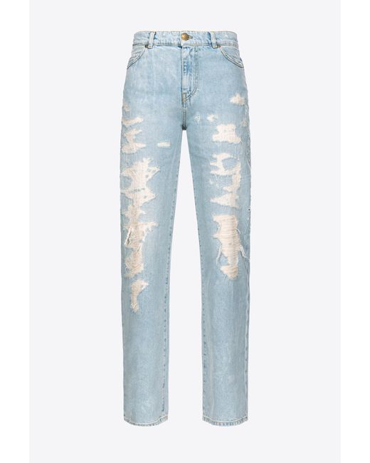 Pinko Blue Straight-leg Denim Jeans With Rips