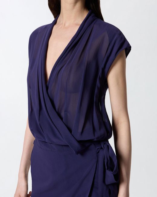 Pinko Blue Short Wrap Dress With Sheer Details