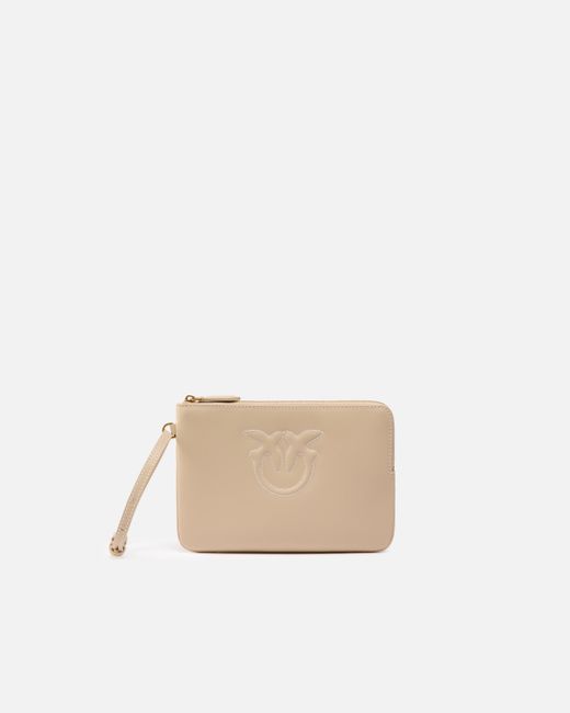 Pinko Natural Leather Clutch With Wristlet And Birds Logo