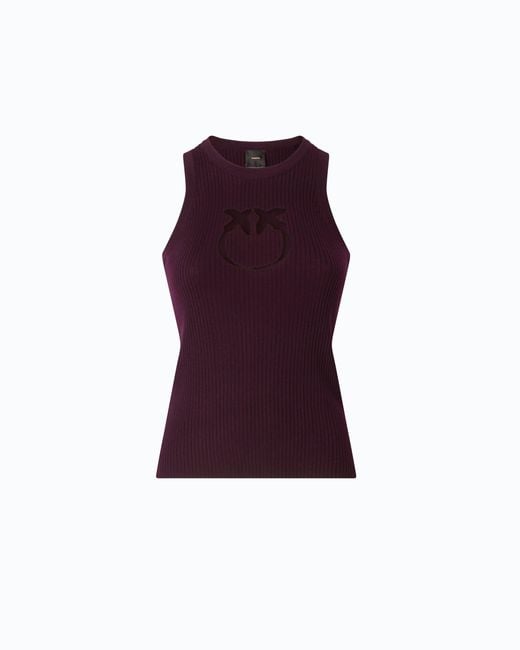 Pinko Purple Ribbed Top With Sheer Love Birds Logo