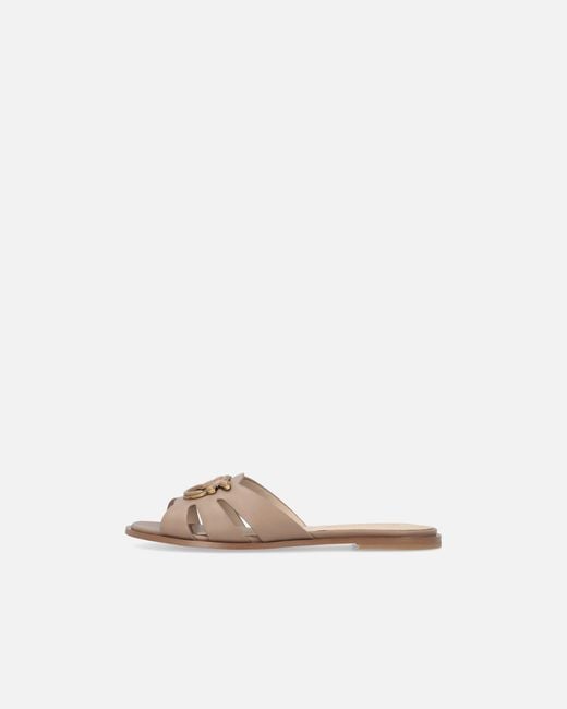 Pinko White Leather Slip-On Sandals With Love Birds Logo