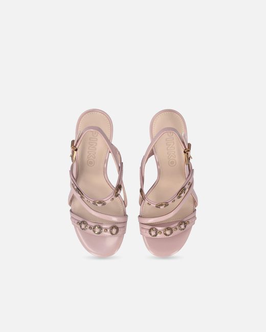 Pinko White High Slingback Sandals With Straps And Studs
