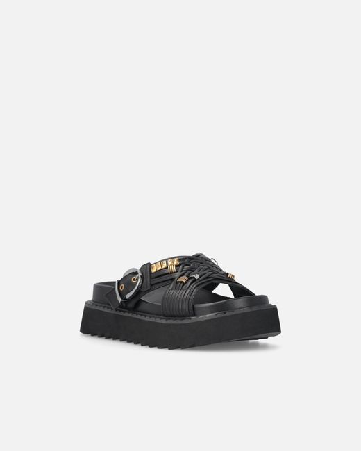Pinko White Woven Nappa Leather Slip-On Sandals With Metallic Rings
