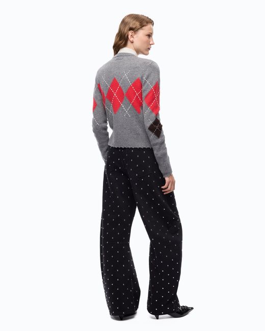 Pinko Red Wool And Cashmere Crew-Neck Cardigan With Diamond Motif