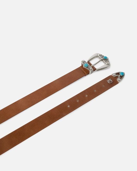 Pinko White Leather Belt With Stones, 3 Cm