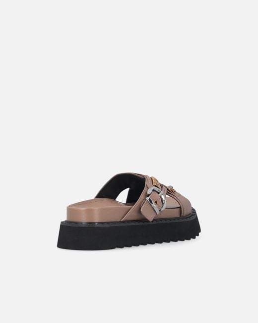 Pinko White Woven Nappa Leather Slip-On Sandals With Metallic Rings